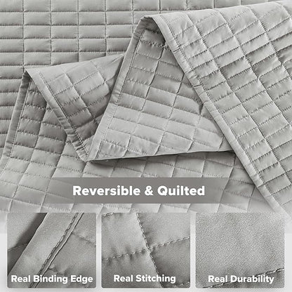 Comfort Spaces - CS14-0060 Kienna Quilt Coverlet Bedspread Ultra Soft Hypoallergenic All Season Lightweight Filling Stitched Bedding Set, King 104"x90", Gray 2 Piece