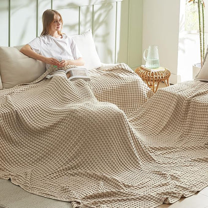 Bedsure Cooling Cotton Waffle Oversized King Blanket - Lightweight Breathable Blankets Rayon Derived from Bamboo for Hot Sleepers, Luxury Throws for Bed and Sofa, Light Brown, 120x96 Inches