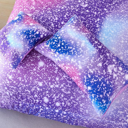 RYNGHIPY 6Pcs Girls Bedding Set Queen Size Purple Rainbow Comforter Set for Kids Teens Girls Glitter Bed in a Bag Lightweight Fluffy