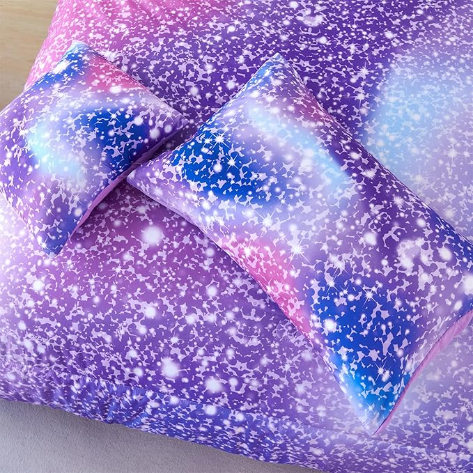 RYNGHIPY 6Pcs Girls Bedding Set Full Size Purple Rainbow Comforter Set for Kids Teens Girls Glitter Bed in a Bag Lightweight Fluffy
