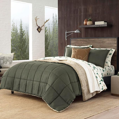 Eddie Bauer - Queen Comforter Set, Microsuede Bedding with Soft Sherpa Reverse, 3 Piece Bed Set with Matching Pillowcases (Sherwood Green)