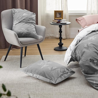 Bedsure Duvet Cover King Size - Reversible Floral Duvet Cover Set with Zipper Closure, 3 Pieces Grey Bedding Set with 8 Corner Ties and 2 Pillowcases 20"x36"