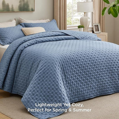 Bedsure Quilts Queen Size - Mineral Blue Bedspread Queen Size & Lightweight Comforter, Modern Coastal Coverlet with Clover Pattern, Ultra Soft All-Season Bedding, 90 x 96 Inches | Stitch-Free Quilting, Ultra Soft, Lightweight, Machine Washable, Pet-Fri...