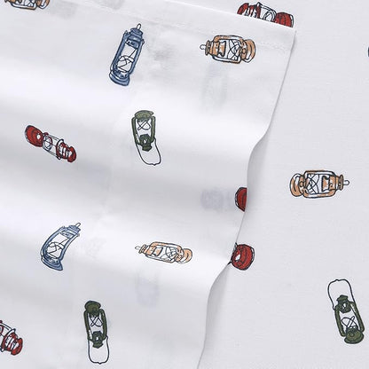 Eddie Bauer - Full Sheets, Cotton Percale Bedding Set, Crisp & Cool Home Decor (Explore Lantern White, Full)