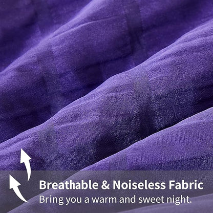 AveLom Dark Purple Seersucker Queen Comforter Set (90x90 inches), 3 Pieces-100% Soft Washed Microfiber Lightweight Comforter with 2 Pillowcases, All Season Down Alternative Comforter Set for Bedding