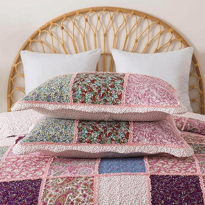 HoneiLife Queen Quilt Bedding Sets - Patchwork Quilt Bedding Sets 3-Piece 90x96, Reversible Bedspreads Floral Coverlet Nostalgic Bedding Set All Season Quilts