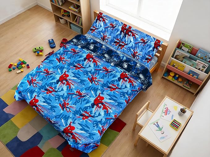 Northwest Disney Marvel Spiderman Full Size Comforter Set, 5 Piece Reversible Design Ultra Soft Fade Resistant Microfiber Kids Bedding Set, Officially Licensed