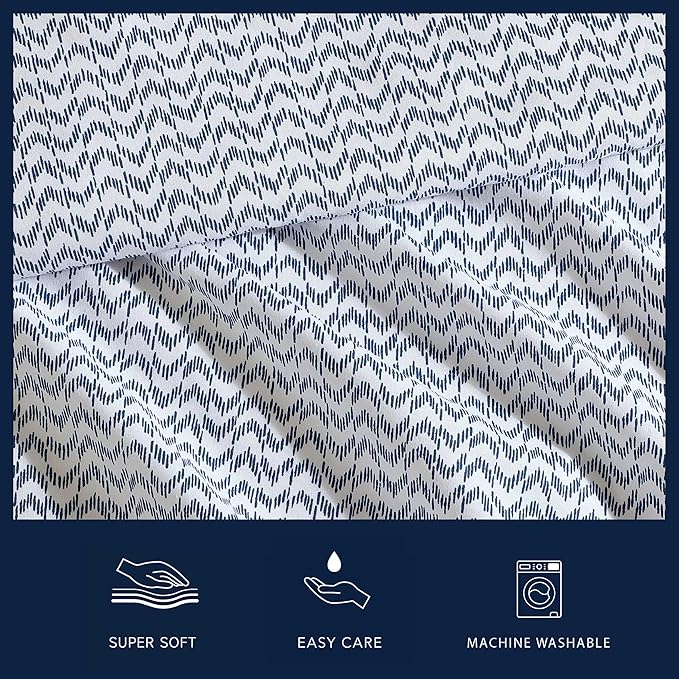 Nautica - Queen Size Sheet Set, Crisp & Tailored Cooling Sheets with a Smooth Cotton Percale Lightweight Feel - Bed Sheets with Matching Pillowcases & Fitted Sheet (Ikat Wave Blue)