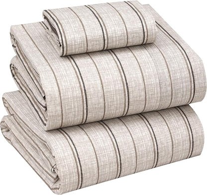 RUVANTI 100% Cotton Sheets – Twin Size Percale Bedding, Cooling & Breathable Floral Design, Durable with a Crisp, Soft & Comfortable Feel, 16" Deep Pocket, 3-Piece Set, Brown Stripes