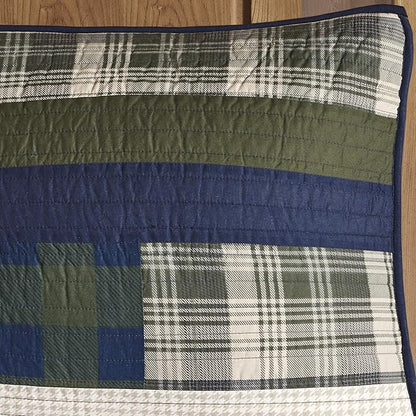 Woolrich Spruce Hill Reversible Quilt Set - Cottage Styling Reversed to Solid Color, All Season Lightweight Coverlet, Cozy Bedding Layer, Matching Shams, Oversized Full/Queen, Stripes Green 3 Piece