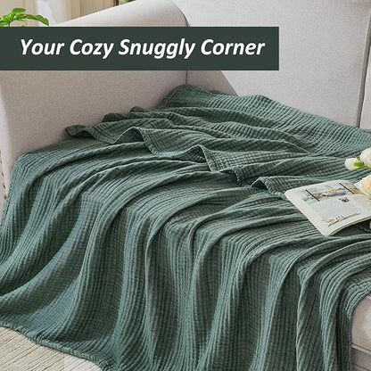EMME Cotton Muslin Large Throw Blanket Couch Breathable Gauze Soft Lightweight Bed Blankets Adults (Heather Forest Green, 50"x70")
