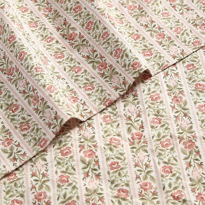 Laura Ashley - Twin Sheets, Cotton Percale Bedding Set, Lightweight & Breathable Home Decor, Oeko-Tex Certified (Marta Stripe Pink, Twin)