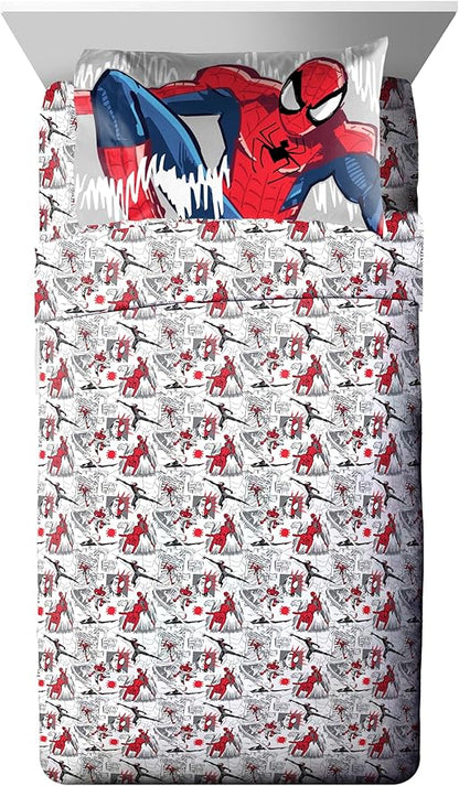 Jay Franco Kids Comforter Set Includes Sheets and Pillow Covers - Soft and Cozy Bed Set for Stylish Room Decor, Black - Spiderman, 5 Piece Twin Bedding