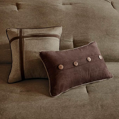 Madison Park Boone Cozy Comforter Set, Faux Suede, Deluxe Hotel Styling All Season Down Alternative Bedding Matching Shams, Decorative Pillow, Queen (90 in x 90 in), Rustic Brown 7 Piece