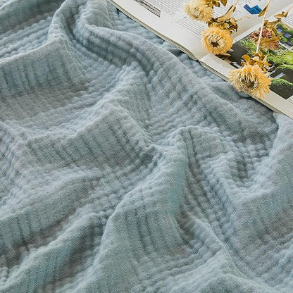 EMME Cotton Muslin Throw Blanket Couch Breathable Gauze Blanket Soft Lightweight Adults (Heather Teal, 50"x60")