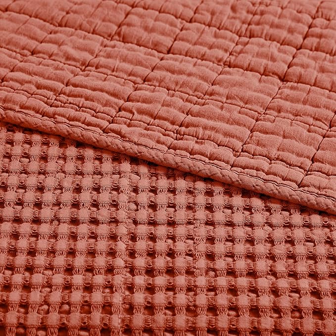 Levtex Home Mills Waffle Queen Bedspread Set (104x106in) with 2 Pillow Shams (26x20in) - Adobe - 100% Cotton Queen Size Bedspread Set - Lightweight, Soft, Pre-Washed