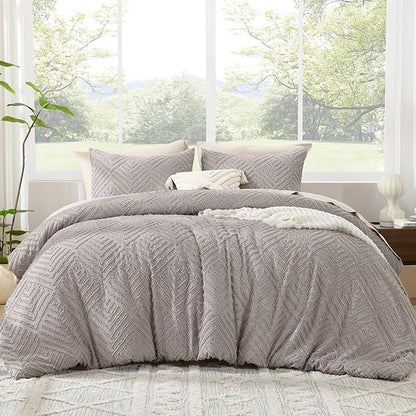 Litanika California King Comforter Set Rose Grey, 3 Pieces Tufted Boho Farmhouse Bedding Comforter Sets, Lightweight Fluffy Comforter Bed Set for All Season (104x96In Comforter and 2 Pillowcases)