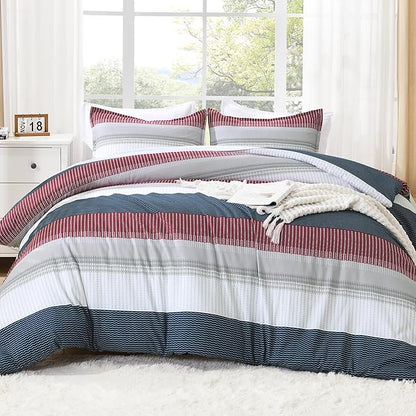 Litanika Comforter Set Twin/Twin XL Red Blue - 2 Pieces Lightweight Colorblock Stripe Fluffy Bedding Comforter Sets, All Season Bed Set