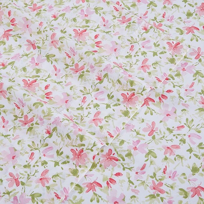 Laura Ashley - Twin Sheets, Cotton Percale Bedding Set, Lightweight & Breathable Home Decor, Dorm Room Essentials (Norella Pink, Twin)