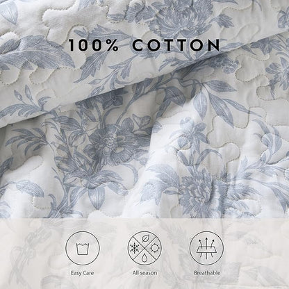 Laura Ashley - Twin Quilt Set, Soft Cotton Bedding with Reversible Design, Medium Weight for Year Round Use, 2 Piece Bed Set with Matching Pillowcase (Amberley Blue)