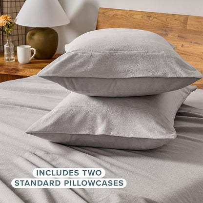 Bare Home Flannel Standard Pillowcases Set of 2-100% Cotton - Velvety Soft & Cozy - Double Brushed Heavyweight Flannel Pillowcases (Standard Pillowcase Set of 2, Light Grey)