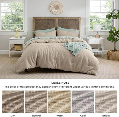 Bedsure Waffle Comforter Set King, Khaki Soft Bedding, Waffle Weave Bed Set, 3 Pieces, 1 Comforter (104"x90") and 2 Pillow Shams, Cotton Shell and Polyester Lining for All Seasons