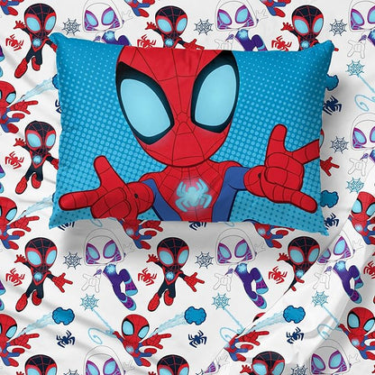 Jay Franco Marvel Spidey & His Amazing Friends Twin Size Comforter Set - 4 Piece Includes Sheet Set, Pillow Covers & Bonus Duffle Bag - Super Soft Kids Bedding with Ghost Spider and Miles Morales