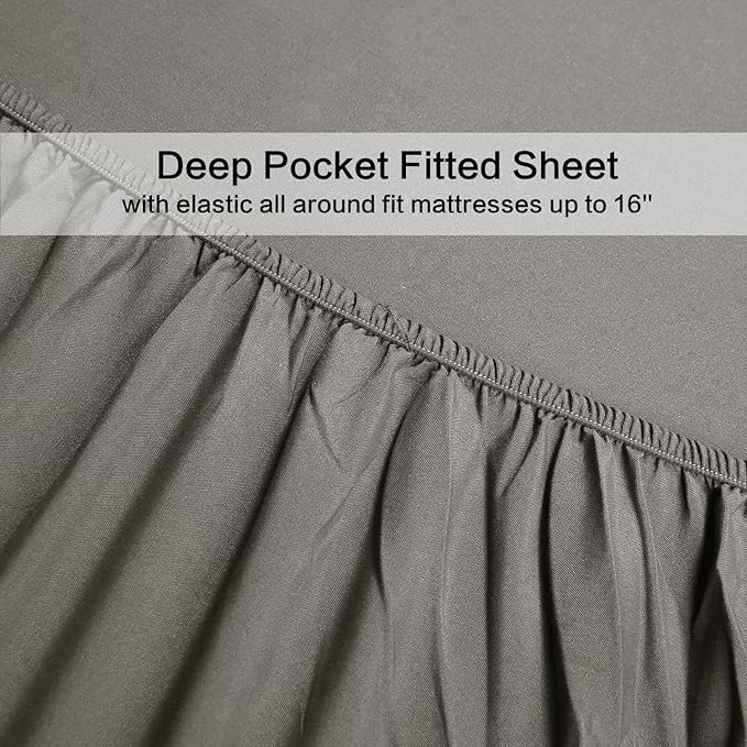 4 Piece Bed Sheet Set (Queen,Gray) 1 Flat Sheet,1 Fitted Sheet and 2 Pillow Cases,Brushed Microfiber Luxury Bedding with Deep Pockets