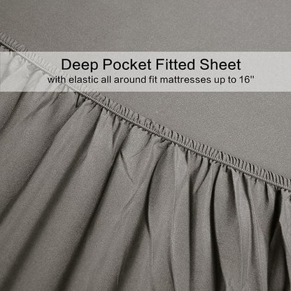 4 Piece Bed Sheet Set (Queen,Gray) 1 Flat Sheet,1 Fitted Sheet and 2 Pillow Cases,Brushed Microfiber Luxury Bedding with Deep Pockets