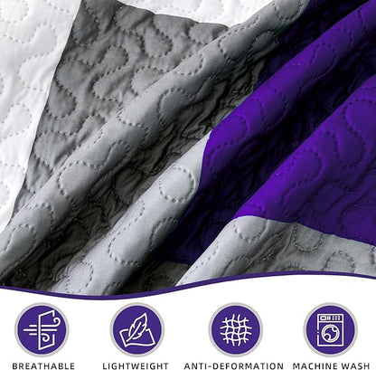 3 Piece Dark Purple Grey Quilt Set California King Size Black White Geometric Reversible Bedding Set Microfiber Lightweight Bedspread Coverlet with 2 Shams Bed Covers for All Season, 118''x106''