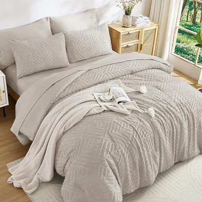 Andency California King Comforter Set Linen - 7 Pieces Bed in a Bag Cal King Bedding Comforter Sets, Tufted Lightweight Fluffy Bed Set with Comforter, Sheets, Pillowcases & Shams