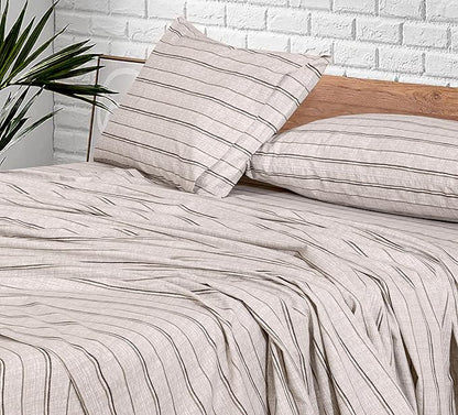 RUVANTI 100% Cotton Sheets – Full Size Percale Bedding, Cooling & Breathable Floral Design, Durable with a Crisp, Soft & Comfortable Feel, 16" Deep Pocket, 4-Piece Set, Brown Stripes