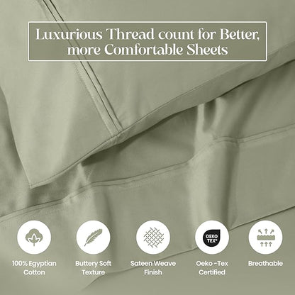 1200 Thread Count 100% Egyptian Cotton, Soft and Breathable, 2-Piece King Pillowcase Set Solid, Sage
