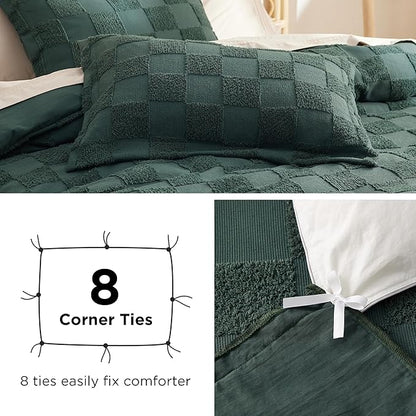 Bedsure Boho Kids Duvet Cover King Size（Duvet Insert/Comforter not Included - Checkered King Duvet Cover for All Seasons, Soft Shabby Chic Boho Bedding (Green, 104" x 90")