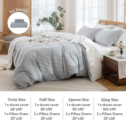 MILDLY Striped Duvet Cover Set - 100% Washed Cotton Charcoal Grey Boho Jacquard Textured Comforter Cover 3pcs with Zipper Closure 90"x90"