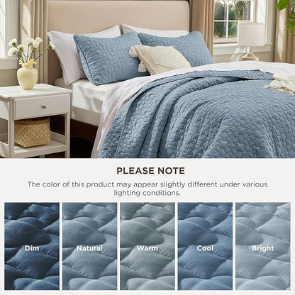 Bedsure Quilts Queen Size - Lightweight Bedspreads Queen Size with Lucky Star Quilting, Soft Quilt Bedding Set, Dusty Blue Comforter Set Coverlet for All Seasons with 2 Pillow Shams (90" x 96") | Skin-Friendly Soft, All-Season Comfort, Breathable, Ligh...