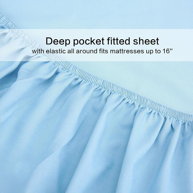 4 Piece Bed Sheet Set (Queen,Baby Blue) 1 Flat Sheet,1 Fitted Sheet and 2 Pillow Cases,Brushed Microfiber Luxury Bedding with Deep Pockets