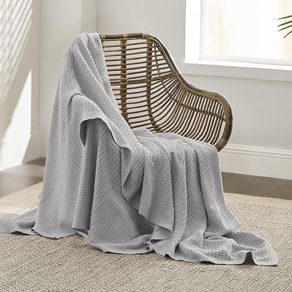 Bedsure Gentlesoft 100% Cotton Throw Blanket for Couch 50x70 inches - Cooling Breathable and Soft for Spring Summer, Waffle Weave Throw Blanket for Office, Grey