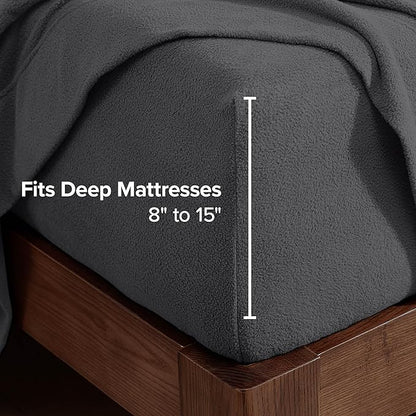 Bare Home Super Soft Fleece Sheet Set - Full Extra Long Size - Extra Plush Polar Fleece, No-Pilling Bed Sheets - All Season Cozy Warmth (Full XL, Grey)