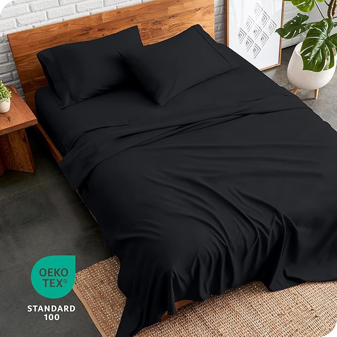 Bare Home Full Sheet Set - 1800 Ultra-Soft Microfiber Full Bed Sheets - Double Brushed - Deep Pockets - Easy Fit - 4 Piece Set - Bedding Sheets & Pillowcases (Full, Black)