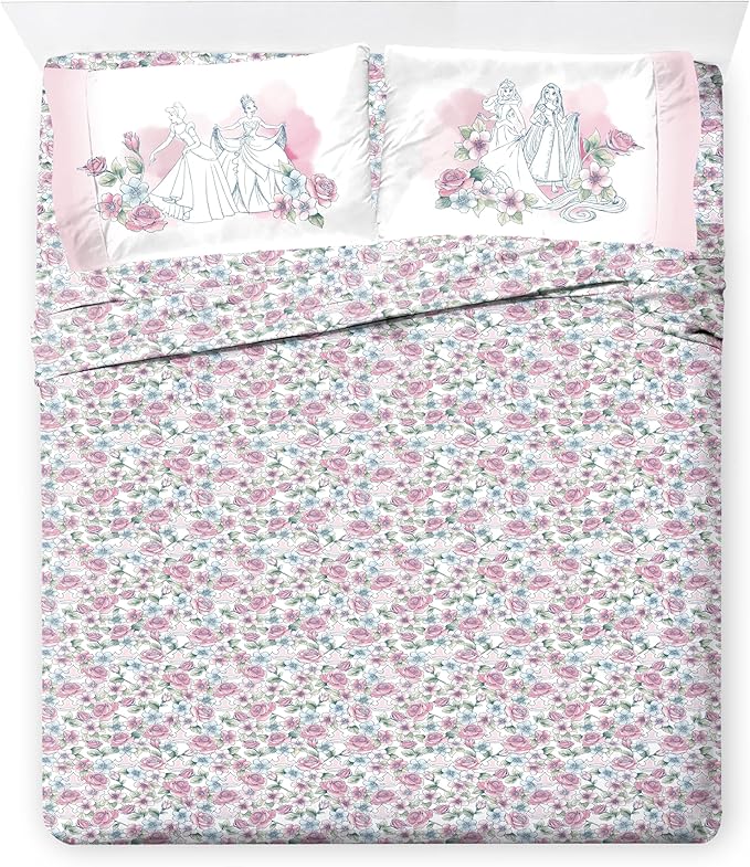 Jay Franco Kids Comforter Set Includes Sheets and Pillow Covers - Soft and Cozy Bed Set for Stylish Room Decor, Pink - Disney Princess, 7 Piece King Bedding