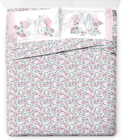 Jay Franco Kids Comforter Set Includes Sheets and Pillow Covers - Soft and Cozy Bed Set for Stylish Room Decor, Pink - Disney Princess, 7 Piece Full Bedding