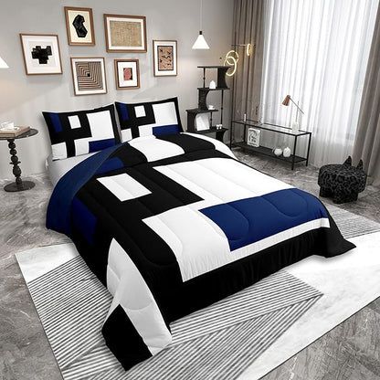 Erosebridal Black and White Striped Comforter Set Toddler Size,Abstract Square Bedding for Kids Teens Adult,Modern Geometric Stripes Bold Lines Quilt,Minimalist Stylish Plaids Duvet Insert