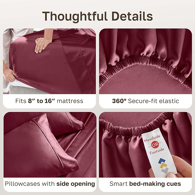 California Design Den King Size Sheets Set - Soft 400 Thread Count Sateen, Natural 100% Cotton Sheets with Deep Pockets, Breathable, and Durable Bedding Set - Burgundy Red