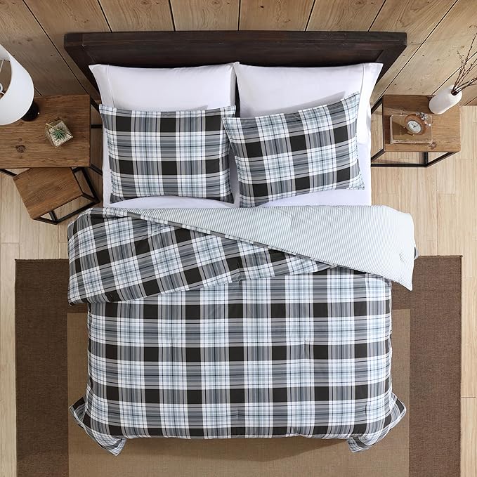 Eddie Bauer - Queen Comforter Set, Cotton Reversible Bedding with Matching Shams, Stylish Home Decor (Lewis Navy, Queen)