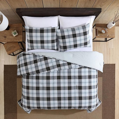 Eddie Bauer - Queen Comforter Set, Cotton Reversible Bedding with Matching Shams, Stylish Home Decor (Lewis Navy, Queen)