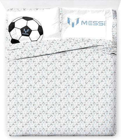 Jay Franco Kids Comforter Set Includes Sheets and Pillow Cover - Soft and Cozy Bed Set for Stylish Room Décor, White - Messi, 7 Piece Queen