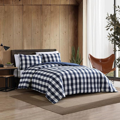 Eddie Bauer - King Comforter Set, Reversible Cotton Bedding with Matching Shams, Stylish Plaid Home Decor (Lakehouse Blue, King)