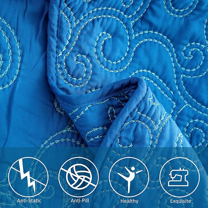 Home Soft Things Damask 4 Piece Bedspread Set,Scalloped Edge Reversible Quilt Coverlet Comforter Prewashed Bedding Set, Matelasse Embossed Floral Solid Pattern,Palace Blue Oversize King(120" x 120")