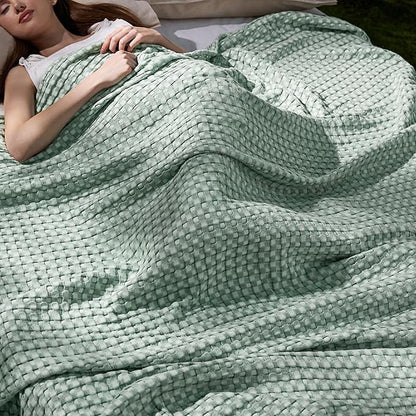 Bedsure Cooling Cotton Waffle Full Size Blanket - Lightweight Breathable Blanket of Rayon Derived from Bamboo for Hot Sleepers, Luxury Throws for Bed, Couch and Sofa, Mint Green, 80x90 Inches